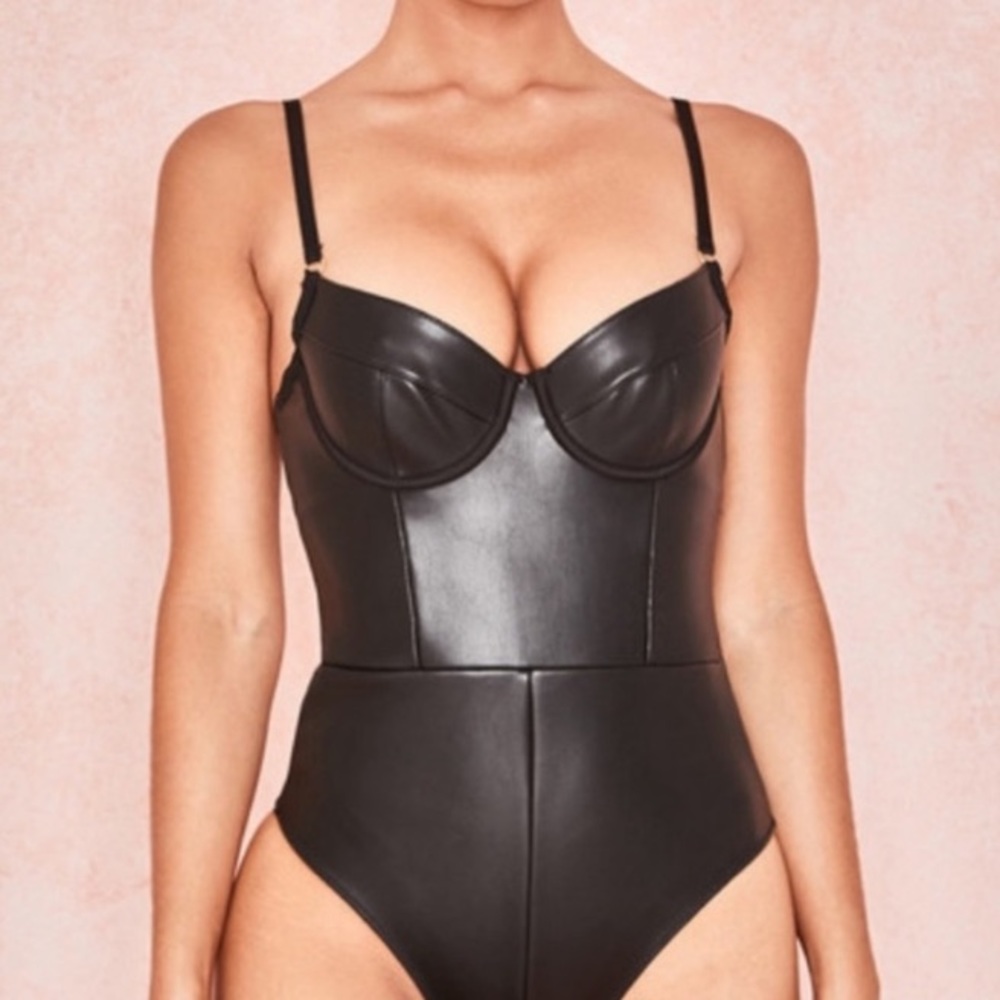 HOUSE OF CB Black matte vegan leather bodysuit